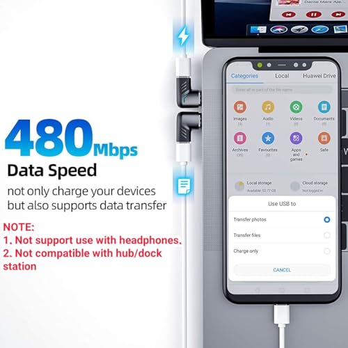 Image of Verilux 2PCS 90 USB C to C OTG Adapter, PD120W, 480Mbps Data Transfer | Right Angle Design, Reduces Cable Bends, for Laptops, Tablets and Smartphones, Zinc Alloy Build, Charging and Data Transfer