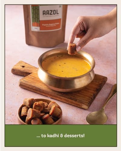 Image of Aazol Organic Jaggery Cubes: Pure Shrirampuri Gur - 1.95kg (650g - Pack of 3) | Natural & Organic | Made with Pure Desi Cow Ghee | Best Texture | Long Shelf Life