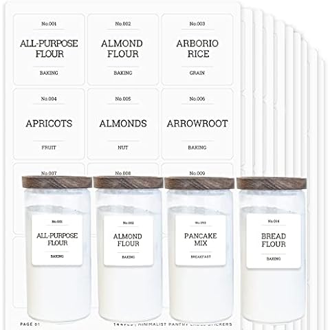 v2croft 144 Kitchen Pantry Labels for Containers,Minimalistic Preprinted White Matte Black Text Food Name Stickers,Home Organization Labels for Jars Canisters & Storage Bins(Water Resistant) Cover