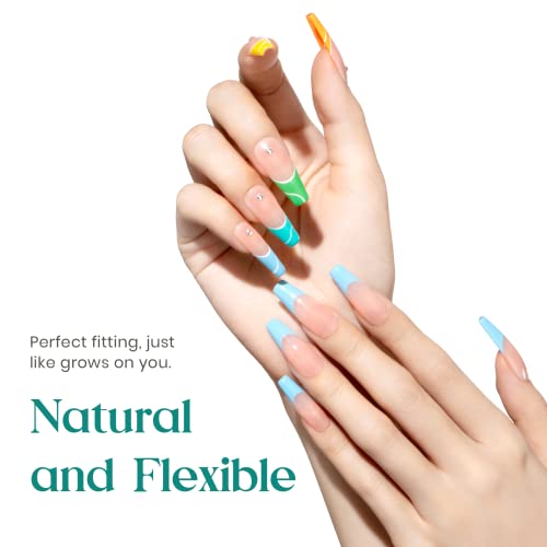 Beetles Long Coffin Fake Gel Nail Tips - 500Pcs Acrylic Press On Nails Clear Artificial False Nails With Nail Glues For Acrylic Nail/Dip Powder Nails/Poly Nail Extension Gel Halloween Nails Art Design #TOP3