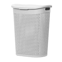 60L Laundry Basket with Lid - Large Plastic Washing Basket with Handles - Heavy-Duty Rattan Laundry Bin Hamper Clothes Storage Organiser for Bedroom & Bathroom - White, 60 Litre