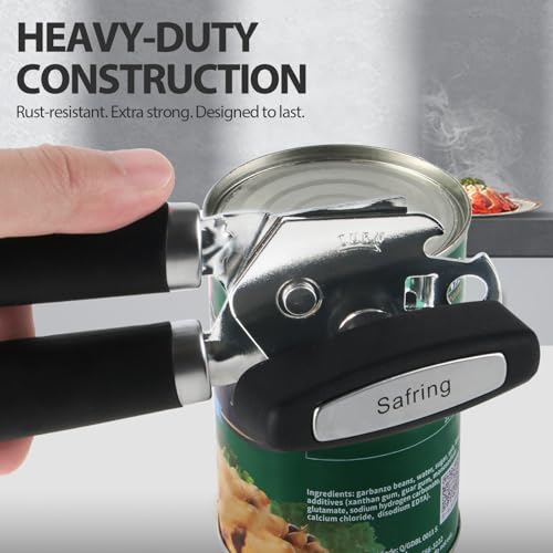 Safring Can Opener Manual, Heavy Duty Handheld Strong Can Opener with Soft Touch Handle, Sharp Blade Smooth Edge, Can Openers with Multifunctional Bottle Opener, Black - Thumbnail 6