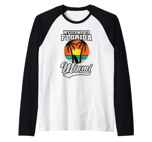 Miami Beach Florida - Regalo retro, diseño vintage de palmeras Camiseta Manga Raglan