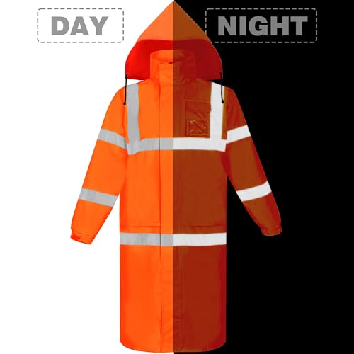 Image of caparazon High Visibility Long Raincoat with Reflective Safety Features - Waterproof Hooded Rain Jacket for Men