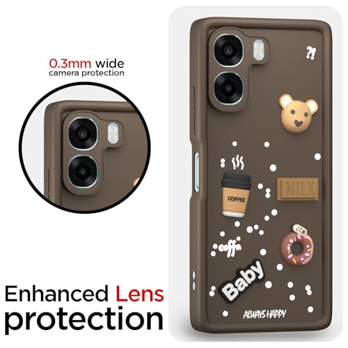 Image of Outlouders Back Cover for Oppo A6X 5G | 3D Cartoon Bear Cute Fun Silicone Full Body Protection Bumper Case (Brown)