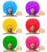 LIULIUBTY Short Bob Colors Wigs with Bangs, 6Pcs Cosplay Wig with Heart Sunglasses for Halloween ...