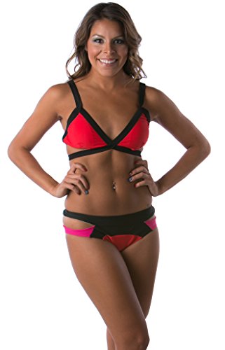 Lena Style Women's Cross Triangle Pad Beach Swimsuits W. Bikini Bottom-m Red