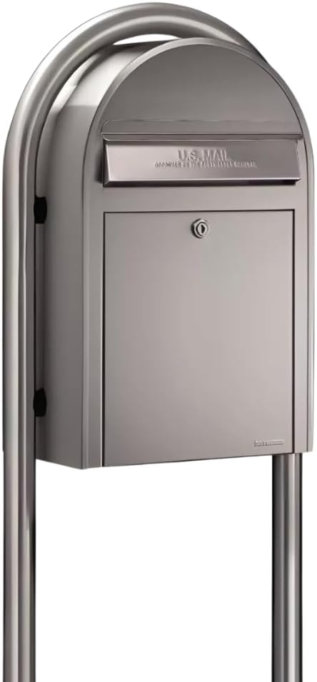 Bobi Front Access Locking Mailbox with Post Black Powder Coated Steel Classic Weather Resistant Modern Mailbox for Curbside or Freestanding Use