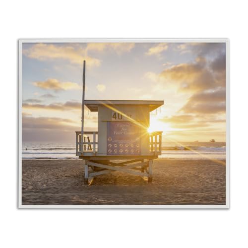 Beach Hut Sunset Coastal Wall, 24 x 30 Inch Framed Giclée Print