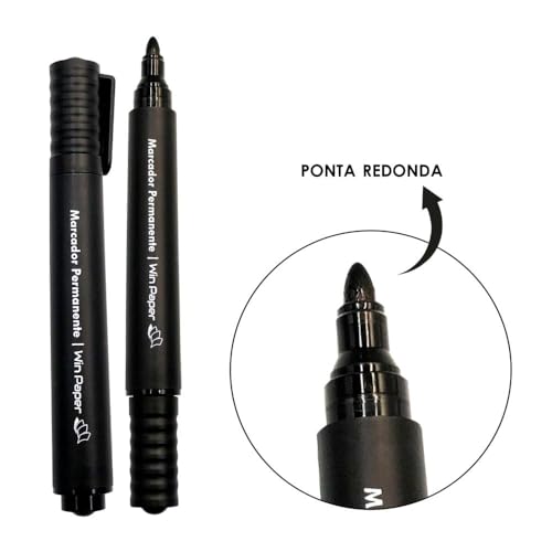 Caneta Marcador Permanente Papel, Cartolina, Plastico, Retroprojetor com 12 Unidades (Preto)