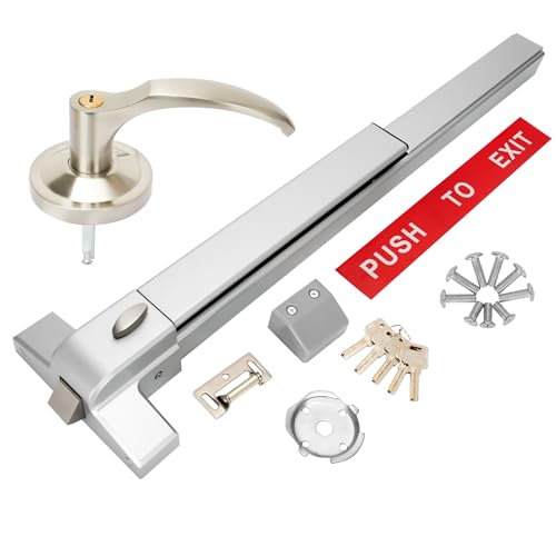 suermany 27.5" Push Bar Panic Exit Device with Exterior Lever， for Commercial Doors - Hardware Lock for Wood and Metal Doors