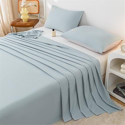 Daesar Juego Sábana Encimera King Size y 2 Fundas de Almohada,Color Sólido Algodón Sabanas Cama Cielo Azul,230 x 265 CM