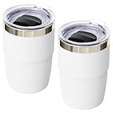 Cafezi 8 oz Small Coffee Cup with Magnetic Lid, Ceramic-Lined 18/8 Stainless Steel, Double-Wall Vacuum Insulated, Stackable, Dishwasher Safe, Mini Tumbler for On-the-Go, 2 Pack, White