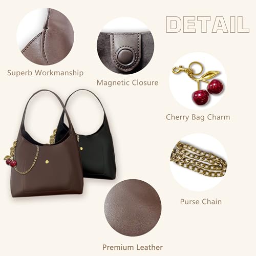 Image of Hobo Bags for Women Vegan Leather Shoulder Bag Slouchy Designer Handbags Trendy Cherry Fall Purse