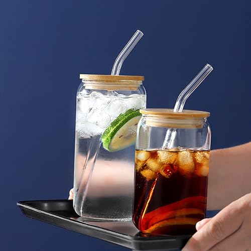 Set de 4 vasos de vidrio con tapa y sorbete 18oz miniatura 5