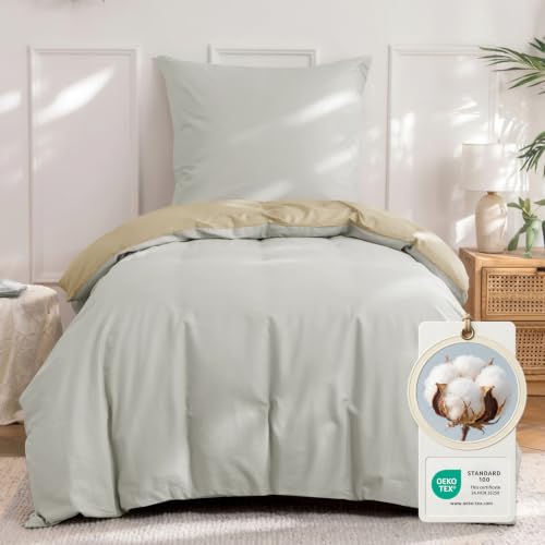 Aisbo Bettwäsche 140x200 Baumwolle - Bettwäsche-Sets Khaki Beige Wendebettwäsche Set mit Kissenbezug 80x80… – Ansicht 1