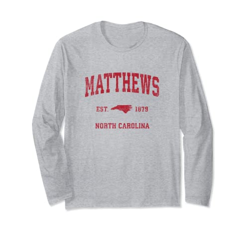 Matthews North Carolina NC Vintage Deportes Diseño Rojo Estampado Manga Larga