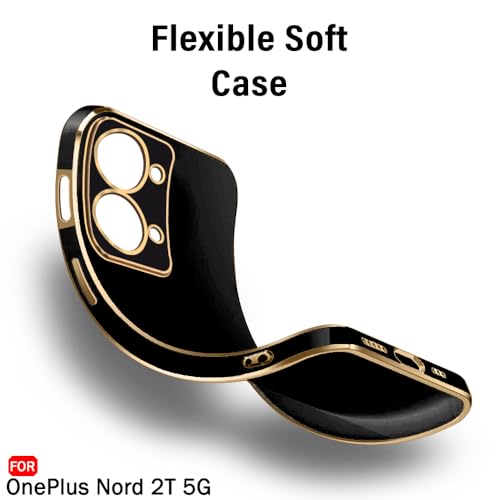 Image of TheGiftKart Luxurious Golden-Plated Back Cover Case for OnePlus Nord 2T 5G | Raised Lips for Camera & Screen Protection | Shockproof Design | Stylish Back Cover Case for OnePlus Nord 2T (TPU, Black)