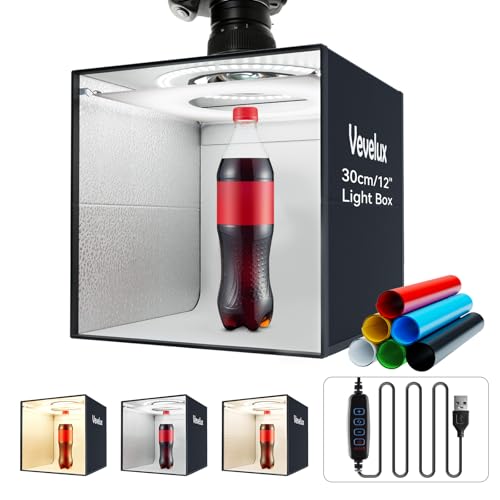 30cm Photo Studio Light Box Photography, 12x12 Professional Photo Booth Box with 120 LED Lights (CRI＞90), 3200-5600k Adjustable, 6 Color Backdrops & 1 Diffuser for Jewelry and Small Items Product