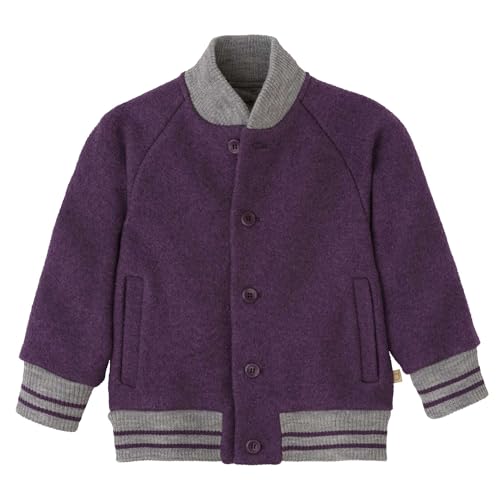 COLLEGE-JACKE Kinder & Teenager - 100% Bio-Merino, Wollwalk – atmungsaktiv & warm - unisex Gr. 86 – 164 - nachhaltig & fair – lässiges & modernes Design - made in Germany | Aubergine Gr. 134-140