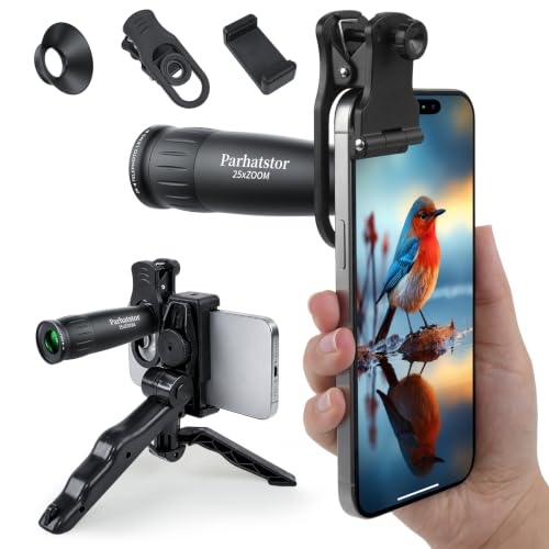 スマホ望遠レンズ 単眼鏡【アップグレード版】 25倍高倍率 90g軽量 明るくクリアな視界 耐久性と のある金属ボディ 安定感のある三脚付き レンズクリップ付き iPhone/Android多機種対応 ライブ コンサート スポーツ観戦 バー