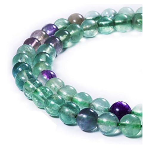 BEADNOVA Fluorite Beads Natural Crystal Beads Stone Gemstone Round Loose Energy Healing with Crystal Stretch Cord for Jewelry Making (6mm, 60-62pcs)