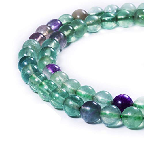 Image of BEADNOVA Fluorite Beads Natural Crystal Beads Stone Gemstone Round Loose Energy Healing with Crystal Stretch Cord for Jewelry Making (6mm, 60-62pcs)