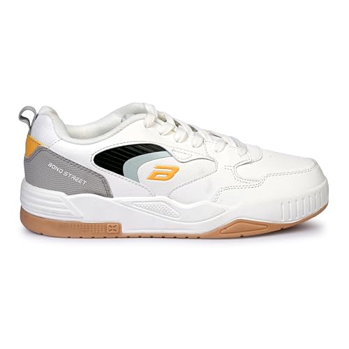 Image of Bond Street Men's White & Olive Casual Sneakers | PU Upper Lace-Up Shoes with Durable PVC Sole | Stylish & Comfortable Footwear for Men