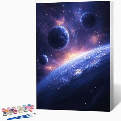 数字油絵 風景 ペイントバイナンバー 惑星, ナンバーペイント大人のDIYセット(ブラシとアクリル絵の具を含む)、クリエイティブな手作りの油絵セット、女性へのデジタル絵画ギフト、壁の装飾 40×60cm -WX2510355