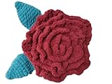 Decorative Rose Throw Pillow, Handmade Crochet Design, 12 Inch, Dark Red with Turquoise Leaves