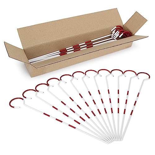 AdirPro 14 Inches Chaining Pin Set - Alternating 1-Inch Bands of Red and White - Heavy Duty Marking Pin Set - Ideal for Measuring Long Distance (11 pcs)