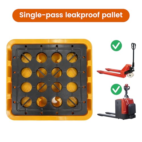 Modular Spill Containment Platform, 2000 lbs Capacity, Compliant Spill Pallet with Drain Outlet & Forklift Pockets, Stackable Leakproof Tray for Industrial, Garage, and Basement Use(28“ x 28” x 6\") - Thumbnail 3