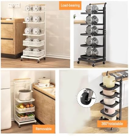 Kitchen Pot Lid Holder & Spoon Rest Organizer - Portable White Pan Rack with 4 Boards, 3 Hooks, 1 Basket for Cupboard Storage & Efficient Kitchen Space Saver