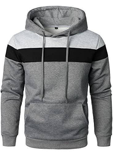 HOOD CREW Men’s Hoodie Pullover Contrast Color Hooded Top Casual Long Sleeve with Pockets Darkgrey