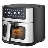 Sweetcrispy 6.34QT Air Fryer, 8-in-1 Air Fryers Oven with Visible Window, 400℉ Fast Heating, Nonstick Dishwasher-Safe Basket, Timer & Auto-Off, Stainless Steel, Black