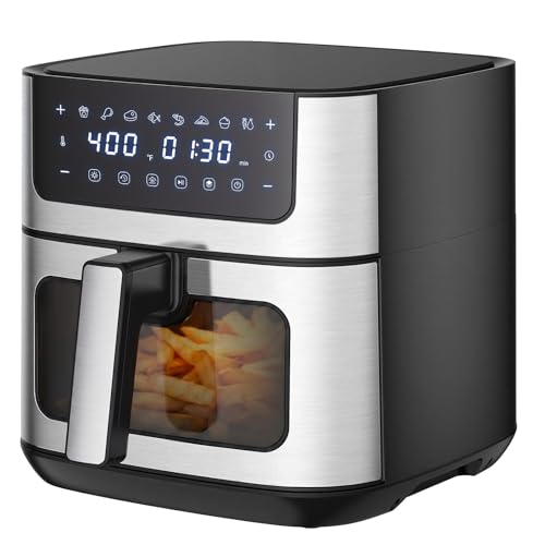Sweetcrispy 6.34Qt Air Fryer, 8-In-1 Air Fryers Oven With Visible Window, 400℉ Fast Heating, Nonstick Dishwasher-Safe Basket, Timer & Auto-Off, Stainless Steel, Black