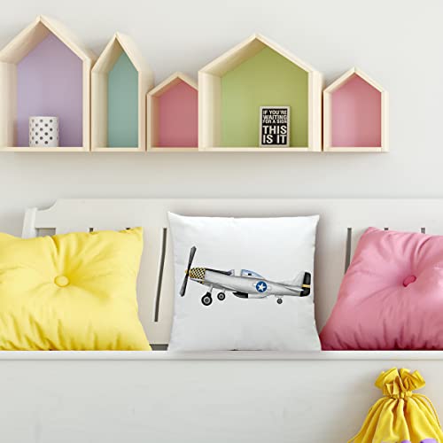 Watercolor Plane Pillow Cover 18X18 Inch Transportation Fighter Aircraft Throw Pillow Case Airplane Pillowcase Cushion Cover For Couches And Sofas Nursery Playroom Decor #TOP2
