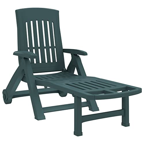 vidaXL Tumbona Plegable con Ruedas PP Verde, Tumbona, Tumbona de jardín, Muebles de Exterior, Tumbona de Exterior, Muebles de jardín, Muebles de Patio