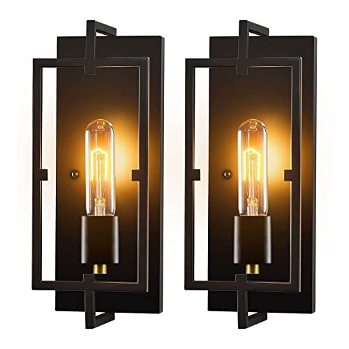 Ahzhlb 2 Stück Retro Industrie Wandleuchte Vintage Metall Wandleuchte E27 Sockel Schmiedeeisen Schwarz Antik Lampenrohr Wandleuchten für Bauernhaus, Loft, Scheune, Schlafzimmer Nachttisch Cover