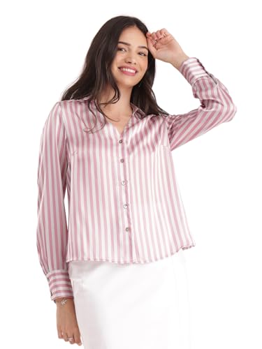 Image of FableStreet Women Shirts | Comfort Fit Spread Collar | Premium Satin Fabric for Formal, Business Casual