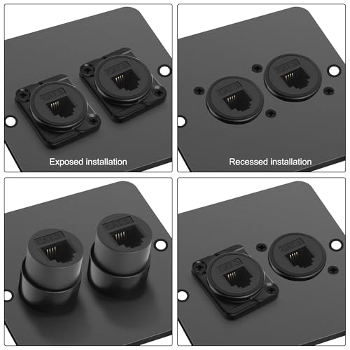 XMSJSIY D-Typ RJ11 CAT3 Panel Mount Telefon Adapter Buchse zu Buchse D-Typ CAT3 6P4C Telefon Modul Extender Verbinder Pass-Through Koppler Socket Desktop Adapter - 2PCS (Schwarz)