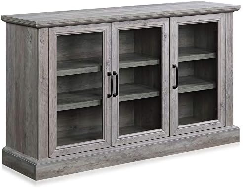 BELLEZE Sideboard Buffet Cabinet, 55” Entertainment Center Modern Wood Glass-Buffet-Sideboard with Storage Cabinet Console Table Adjustable Shelves for Dinning Room Living Room Hallway, Gray Wash