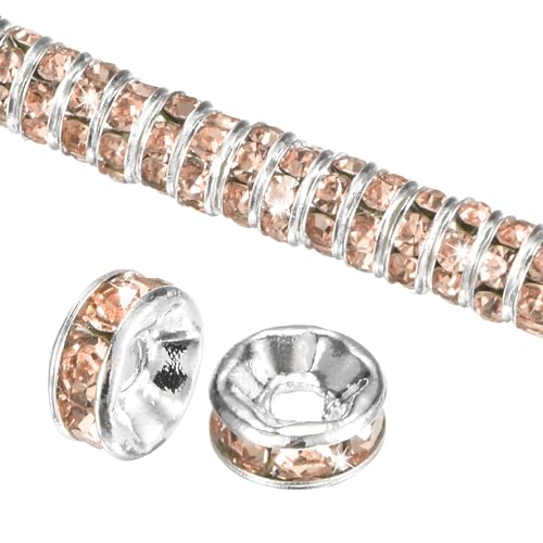 M METERXITY 200-Pack Rondelle Spacer Beads, 0.24 Inch/6mm Czech Crystal Rhinestone Loose Beads for Jewelry Making/Necklace/Bracelet [Champagne]