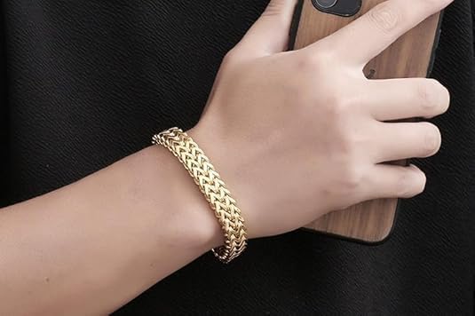 Miami Cuban Bracelet 18K Gold Men's Solid Bracelet Mesh Fashion Hip Hop Jewelry Gift for Father, Husband's Birthday, New Year's Gift