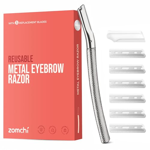 ZOMCHI Rasoir Sourcil - Rasoir Visage Femme - Dermaplaning Visage - Rasoir à sourcils avec 6 lame - Argent
