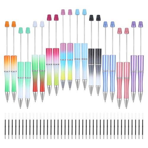 20 Pcs Beadable Pens, Plastic Beadable Pens Bulk with 40 Pieces Refills, Pen Making Kit, Pen Making Supplie Black Ink for Teacher, Students, Office, School, Graduation Gifts Supplies (Gradient)