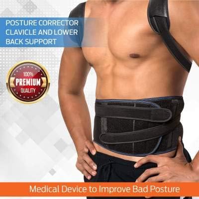Medical Grade Posture Corrector Clavicle and Lower Back Support - Deluxe, Comfortable Back and Shoulder Brace for Men and Women - Medical Device to Improve Bad Posture, Hunchback, Aches & Back Pain