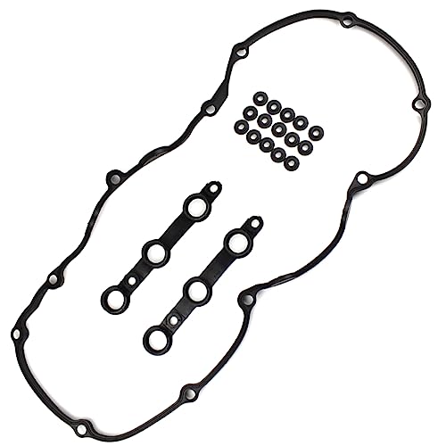 Autoxbert 1J206078EBUS 11129070990 Engine Head Valve Cover Gasket Kit For Bmw 330Ci E46 E39 E60 M54 E53 E83 X3 X5 Z3 Z4 L6 325Ci 325I 325Xi 330Ci 330I 330Xi 525I 530I 11120030496 11121437395 With 15 Grommet Seals cover