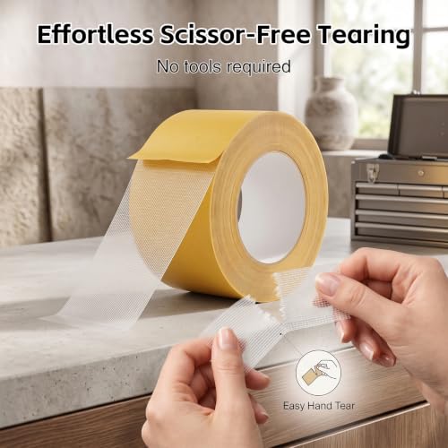 Image of Heavy-Duty Grid Double Sided Tape, 2026 New Removable Fiberglass Mesh Double Stick Adhesive Tape, Fabric Tape for DIY Crafts, Wall Decor, Office Decor, 2 Rolls, 1.18 in x 66 FT