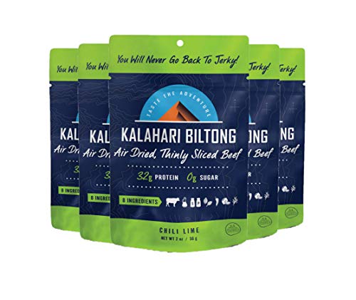 Lime Chili Kalahari Biltong, Air-Dried Thinly Sliced Beef, 2 Ounce (Pack of 5), Sugar Free, Gluten Free, Keto & Paleo, High Protein Snack